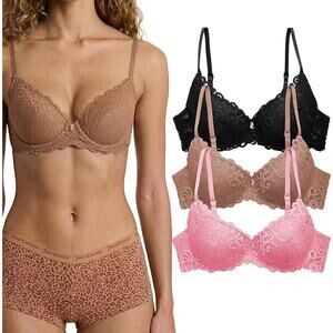 Juicy Couture Women's 3-Pack Sexy Extreme Push Up Lace Bra Set